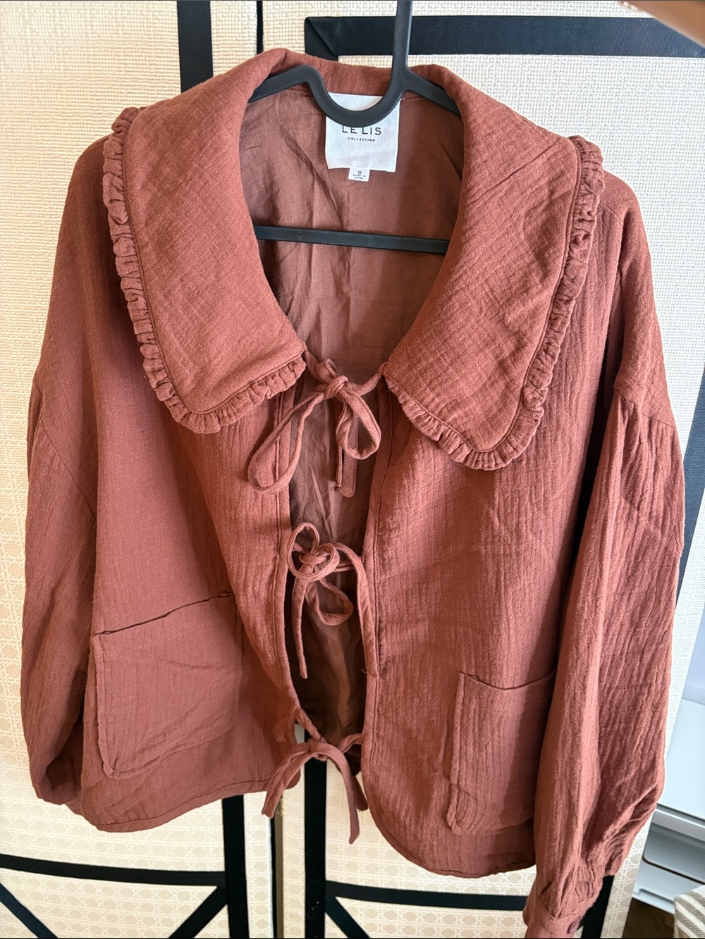 Lelis Rust-Toned Ruffle Collar Tie-Front shirt/Jacket